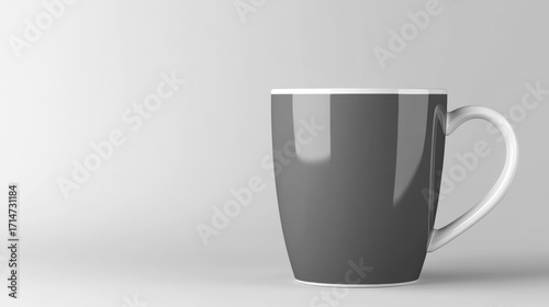 Minimalist coffee cup clean design gray ceramic elegant style empty mug modern isolated white background simple soft lighting calm mood