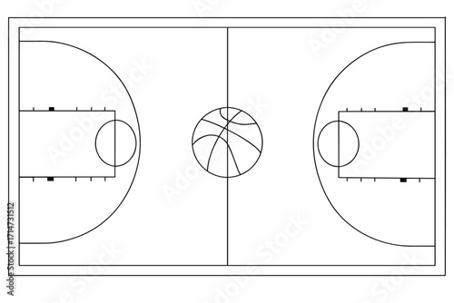 Basketball court top view, Basketball court line
