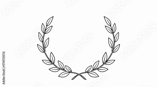 Simple black and white laurel wreath graphic design, symmetrical and elegant.