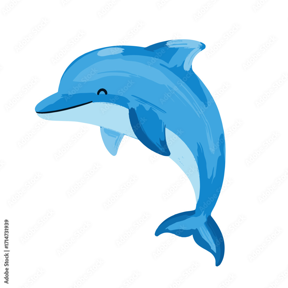 Fototapeta premium blue dolphin, cute dolphin, cartoon dolphin, whimsical dolphin, jumping dolphin, playful dolphin, baby dolphin, adorable dolphin, kawaii dolphin, little dolphin, funny dolphin, ocean animal, sea creat