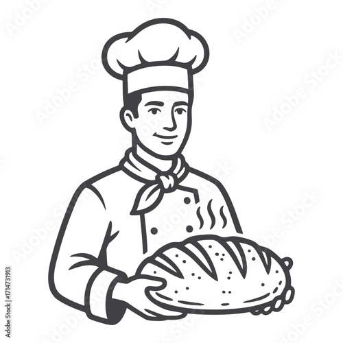 Baker Holding Freshly Baked Bread Vector Illustration