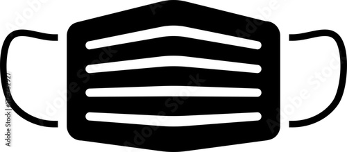 Black silhouette icon of a pleated face mask with ear loops. Flat, minimal design for healthcare apps, safety signage, and medical infographics.