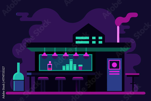 Cyberpunk Bar Neon Signs Smoke