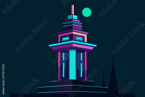 Cyberpunk Tower Neon Rotating Signs