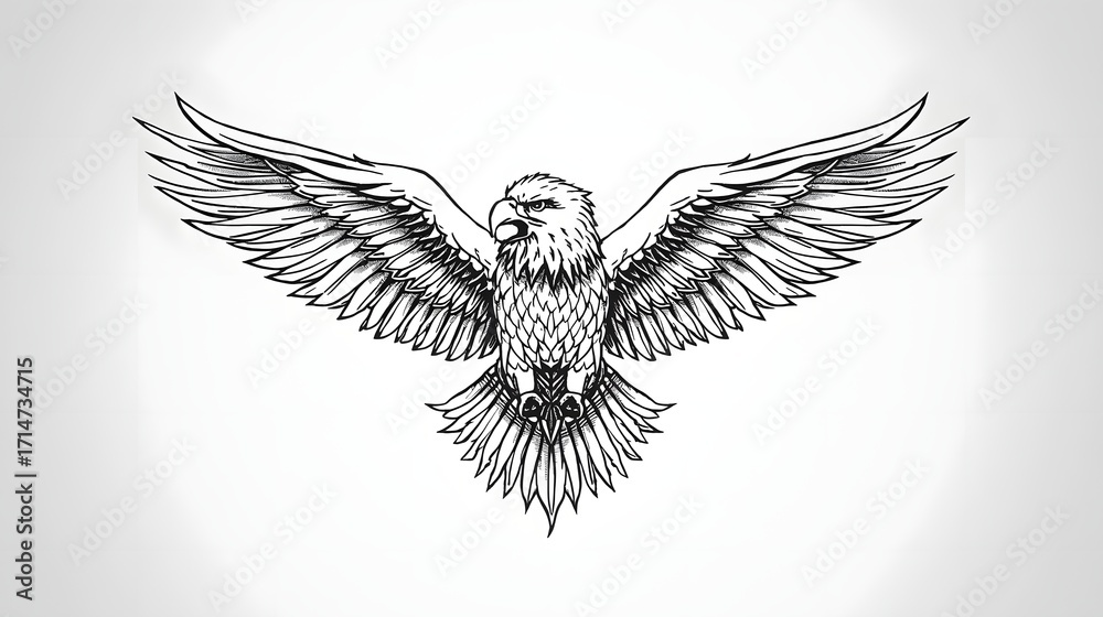 Obraz premium Majestic Eagle Spreading Wings: An artistic rendering of a proud eagle, wings fully spread, showcasing its power and grace.