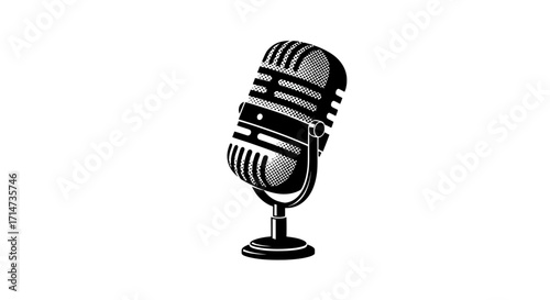 Vintage microphone silhouette, simple design, studio recording equipment.