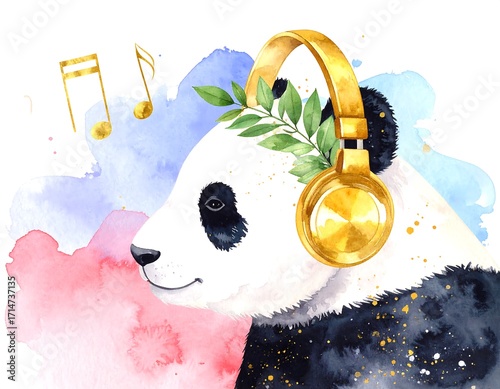 Panda listening to music