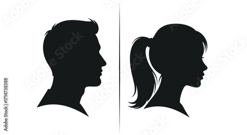 Profile silhouettes of a man and a woman, likely for restroom or gender-neutral signage.