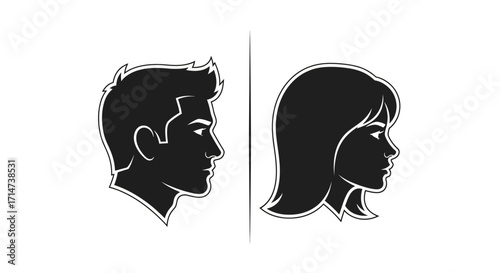 Profile views of a man and woman, likely restroom signs.