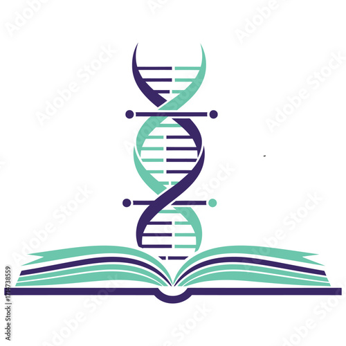 Open Book With Purple And Teal D N A Helix Logo On White Background Vector