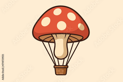 Whimsical mushroom-shaped hot air balloon with a colorful design