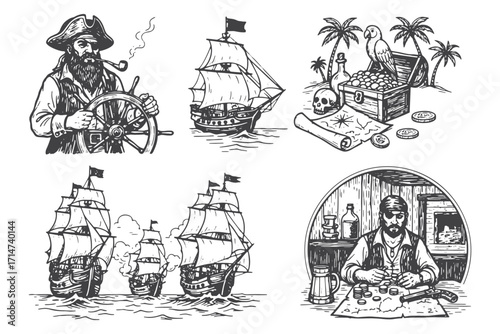 Pirate Adventure Elements Vector Set