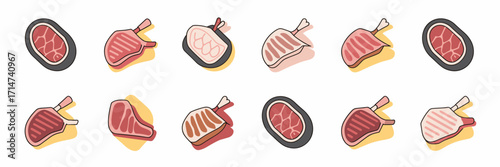 Minimalist vector icon sheet of meat dishes – Suitable for food delivery apps, menus, or culinary illustrations