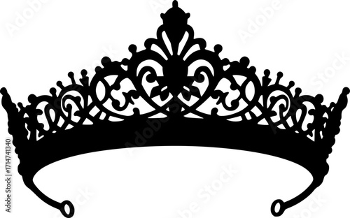 a black tiara, crown, ornate, intricate, detailed, simple, minimal, vector art, silhouette, white background
