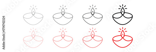 Diya icon bundle minimal spiritual festival celebration lamp illustration design collection line art simple outline vector isolated set.