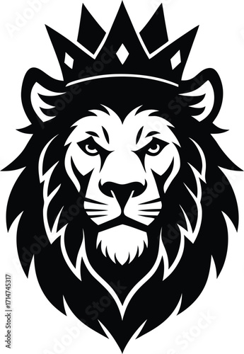 Majestic lion head wearing a regal golden crown illustration