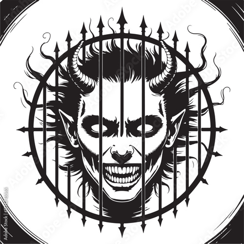 A powerful lion skull vector design with a tribal dragon mask and fiery horns, symbolizing the king of death and gothic horror