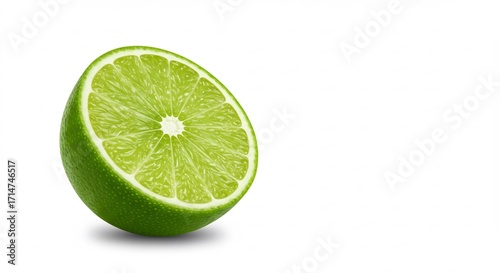 Lima verde brillante cortada mitad luz natural fondo blanco. AI Generated
