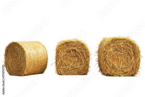 Pile of harvested hay bales isolated on transparent background