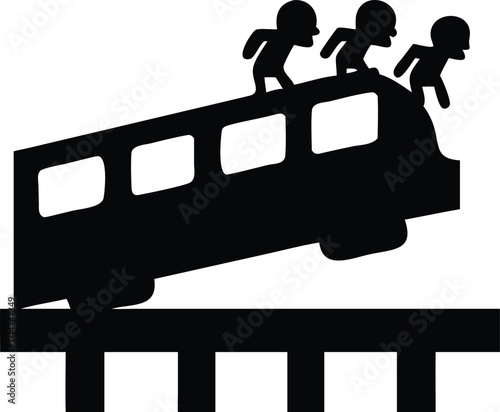 Silhouette of children riding on top of a moving train