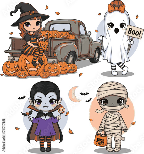 Kawaii Halloween Character Set