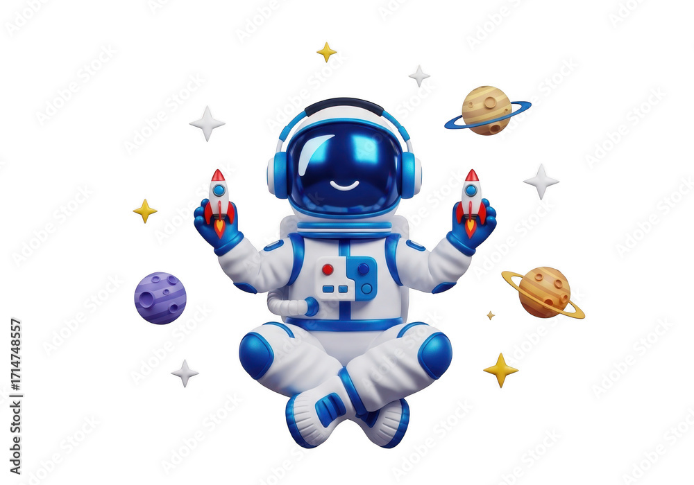 Obraz premium 3d astronaut meditating with rockets in space