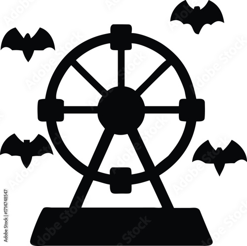 Halloween ferris wheel silhouette with flying bats