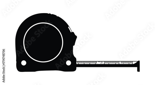 Black and white silhouette illustration of a retractable measuring tape tool