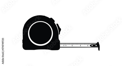 Simple black and white silhouette of a retractable measuring tape tool