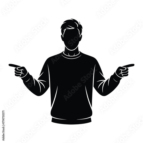 Silhouette of a man pointing in two different directions with his index fingers