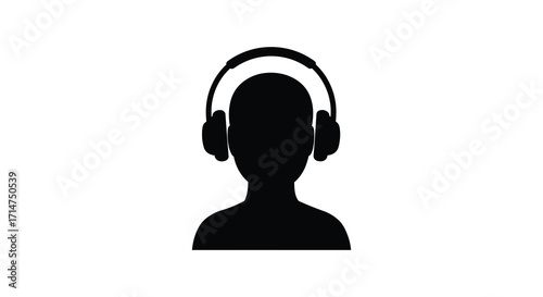 Silhouette of a person wearing headphones simple black and white icon