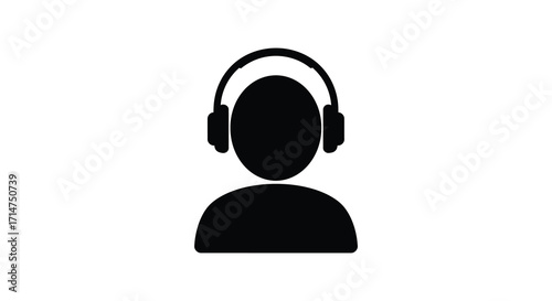 Simple black silhouette of a person wearing headphones isolated icon