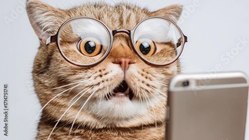 surprised cat with smartphone, AI generated video