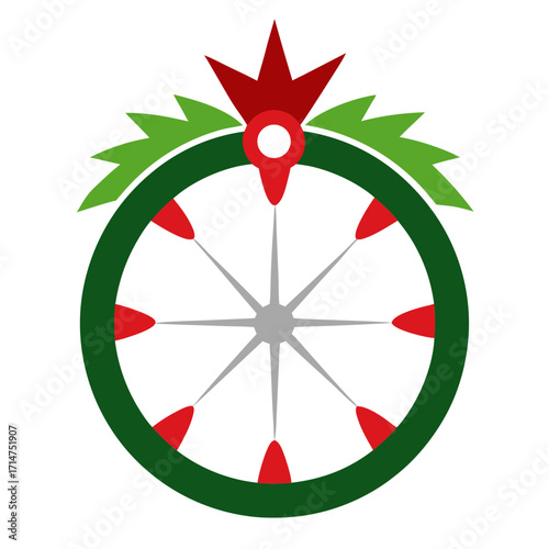 Stylized compass rose with festive accents