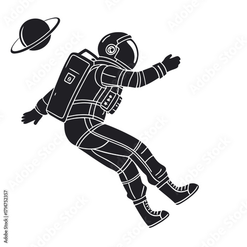 Astronaut floating in space silhouette with a white background for a cosmic or science theme