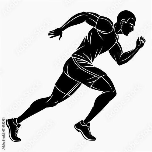 Dynamic black silhouette of a male athlete in full stride capturing the essence of speed and athletic movement