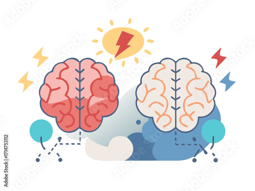 Collage illustration of thinking mind brain power concept. Brainstorming concept illustration.Thinking Mind Brain Power Concept
