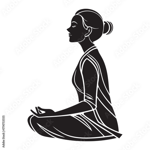 Serene yoga pose silhouette on a clean white background for wellness and fitness designs