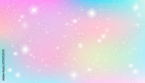  Magical unicorn hologram with soft pink, purple and pastel rainbow colors. Abstract gradient background with sparkles. Fantasy vector illustration for Xmas, New Year and festive decor