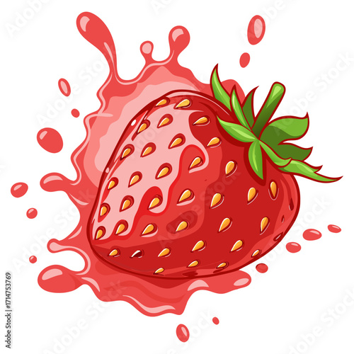 Fresh Strawberry Splash Illustration with Juice Effect