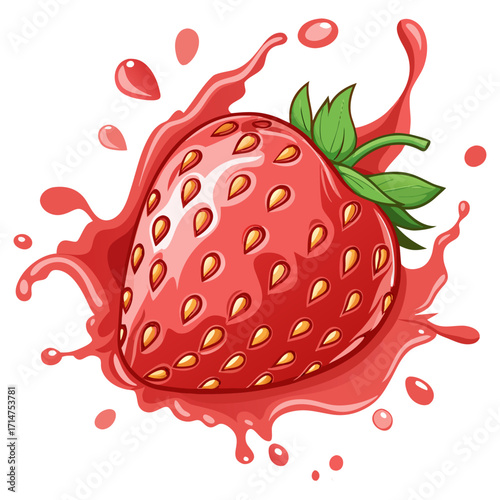 Fresh Strawberry Splash Illustration with Juice Effect