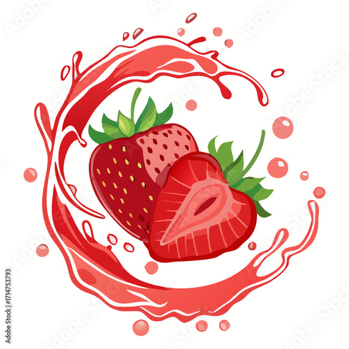 Fresh Strawberry Splash Illustration with Juice Effect