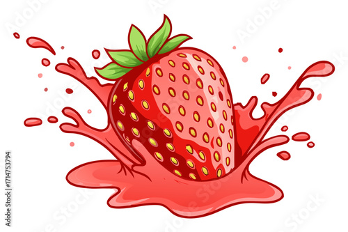 Fresh Strawberry Splash Illustration with Juice Effect