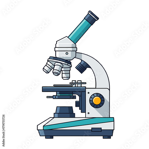 A detailed illustration of a modern compound microscope, showcasing its optical and mechanical components.