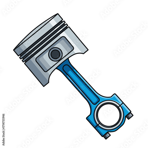 A detailed illustration of a single piston and connecting rod assembly, a crucial component in internal combustion engines.