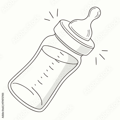 Simple line art illustration of a baby bottle filled with milk on a white background
