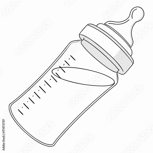 Simple line art illustration of a baby bottle with measurement markings and nipple on a white background