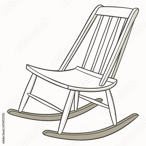 Simple line drawing of a classic wooden rocking chair isolated on a white background