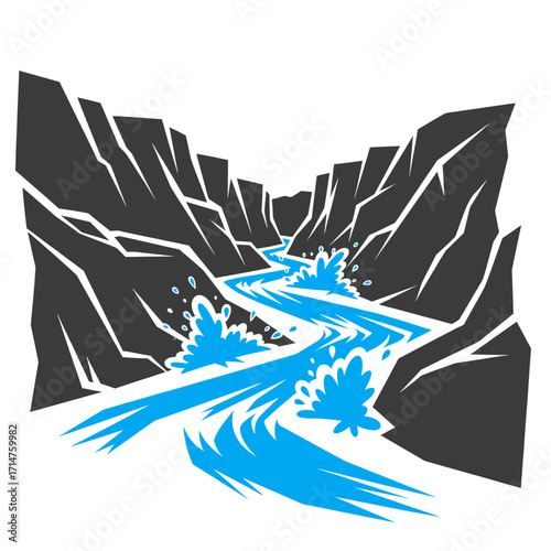 River flowing through a rocky canyon, with splashing water.