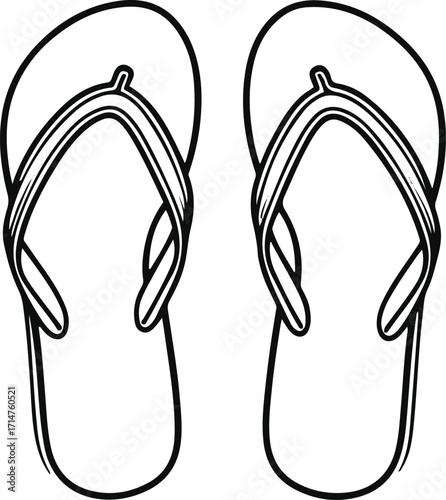 Black bold outline with white background, Minimal line art of pair of flip-flops side by side, summer vibe 3
